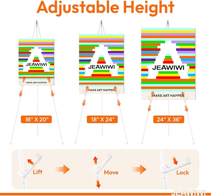 JEAWIWI 3PCS White Easel Stand for Wedding Sign Stand, 66 Inch Lightweight - Image 4