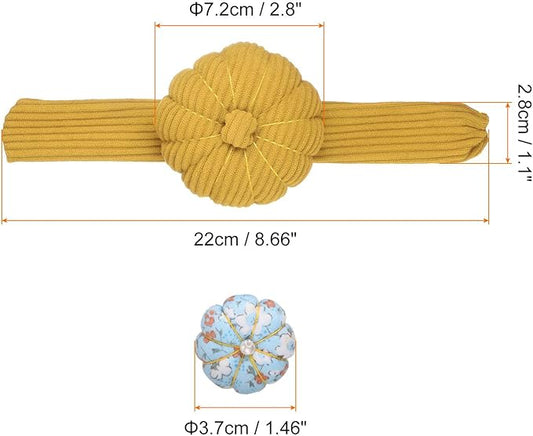 HARFINGTON Wrist Pin Cushions, Sewing Needle Pin Cushion Adjustable Strap with Elastic Strap Finger Ring Pincushions Fit All Wrist Sizes for Sewing Quilting Needlework DIY Crafts, Yellow/Blue