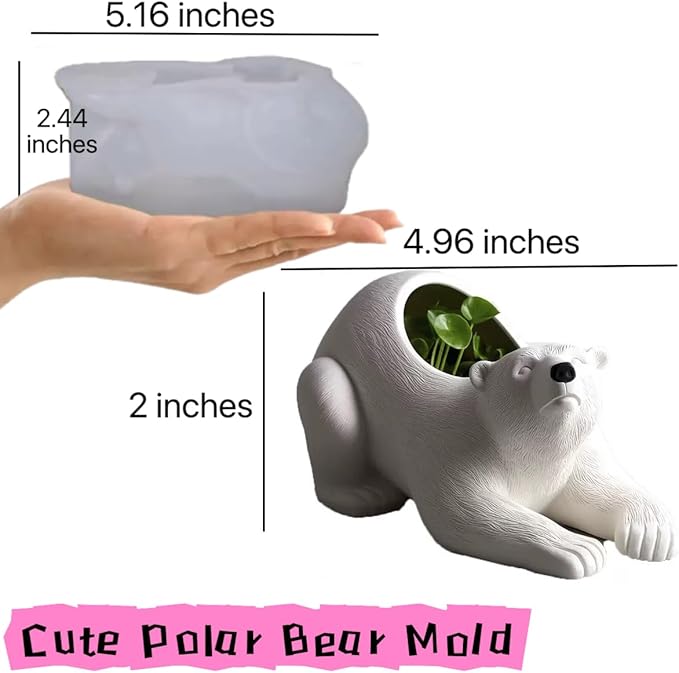 Animal Resin Molds Silicone 3D Cute Polar Bear Epoxy Resin Plaster Candle Holder Wax Molds for Candle Making, Art Crafts DIY Unique Display Home Decor