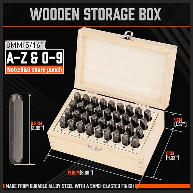 HORUSDY 36-Piece Number and Letter Stamp Set 5/16 (8mm) (A-Z) Punch Perfect for Imprinting Metal Stamping kit, Plastic, Wood, Leather