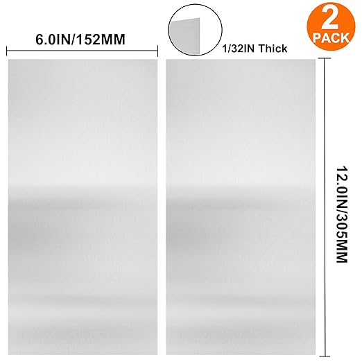 2Pcs 430 Stainless Steel Sheet Metal 6" x 12" x 1/32" Inch Metal Plates for Magnetic Mount Board Wall 20GA(0.80MM) 430 Stainless Steel Shim Stock Plates Metal Sheets for Crafting, Kitchen, Office
