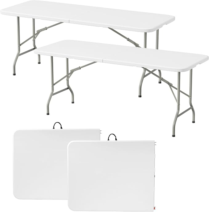 Elevon Folding Table Set of 2, 6 Feet Heavy Duty Fold-in-Half Utility Table by ELEVON