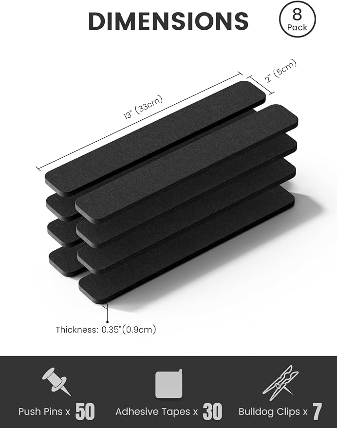 Fluxynara Cork Board Alternative Felt Strip Board 8-Pack 13"x2", Office Pin - Image 2