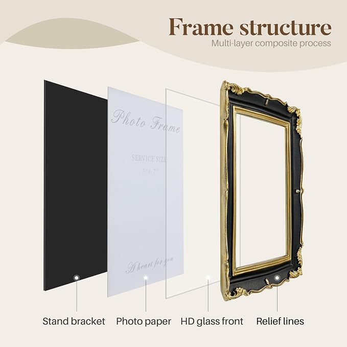Cuspin 5x7 Picture Frame Black and Gold Frames, Vintage Ornate Textured - Image 5