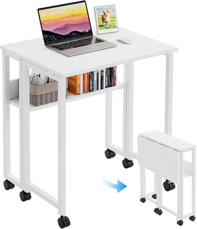 GreenForest Folding Desk with Wheels, 31.5" Rolling Table by GreenForest