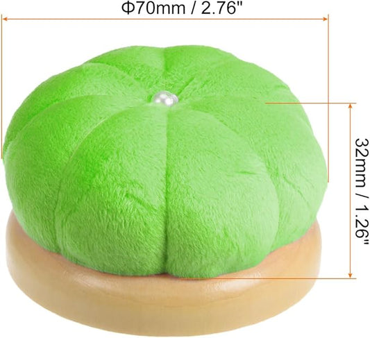 HARFINGTON Wooden Base Needle Pincushions Japanese Style Pin Cushions Round Pin Cushion Needle Holder for Sewing Quilting Needlework DIY Crafts, Green