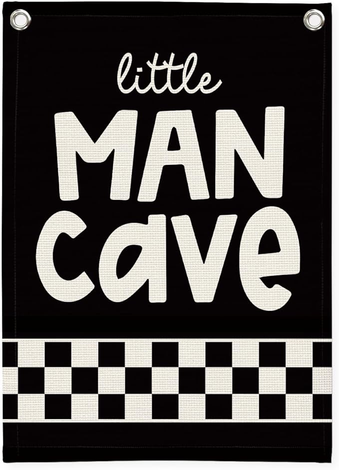 Boy Room Decor,Little Man Cave Sign for boys,Little Man Cave Linen Canvas Banner,Kids Room Wall Hanging Flag Banner, Adventure Nursery Sign for Baby and Kids, Playroom Wall Hanging Flag 18x25 Inch
