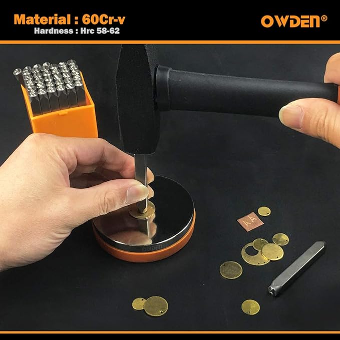 OWDEN Professional 36Pcs. Steel Metal Stamps Set,(3/16”) 5mm,Steel Number and Letter Punch Set,Alloy Steel Made HRC 58-62 for Jewelry Craft Stamping.