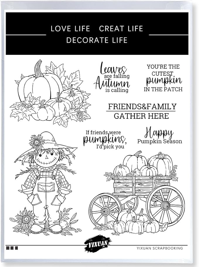 Halloween Clear Silicone stampReusable Stamp with Pumpkins, Skulls, Bats, Santa Claus, and Holiday Designs. Used for Making Cards, scrapbooks, and DIY templates (Scarecrow)