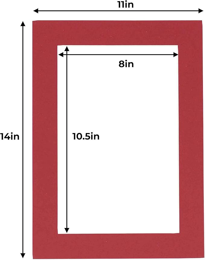 11x14 Mat for 8.5x11 Photo - Precut Deep Red Picture Matboard for Frames 11 x 14 Inches - Bevel Cut Matte to Display Art 8.5 x 11 Inches - Acid Free Pack of 100 MATS with Backing Boards & Clear Bags