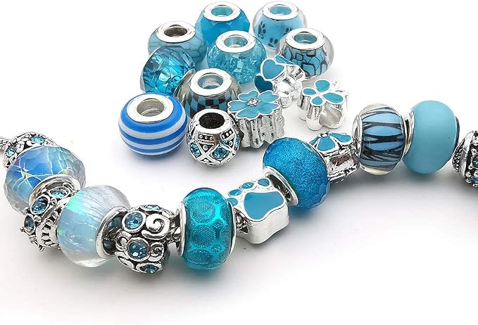 50pcs Assorted Blue Resin Imitation Glass European Large Hole Beads Rhinestone - Image 4