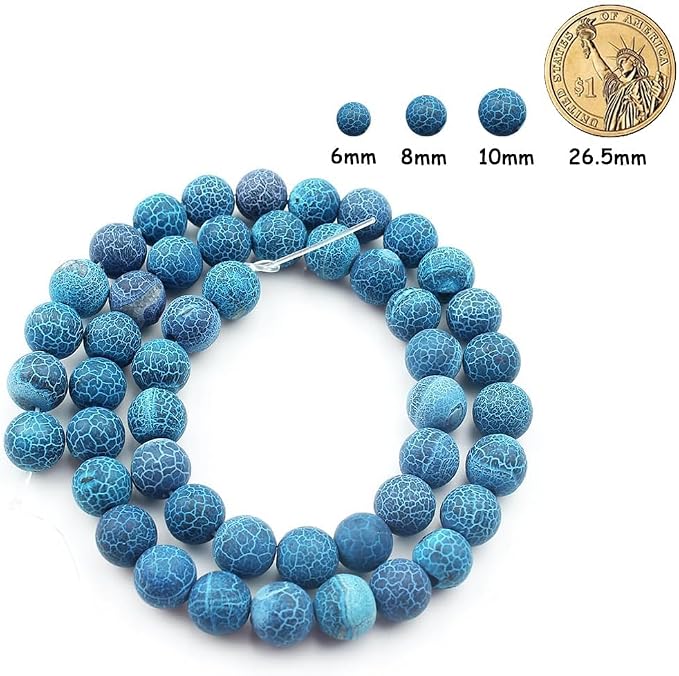 48pcs Deep Blue Frosted Oxidized Natural Gemstone Beads，8mm Round Loose Stone - Image 2