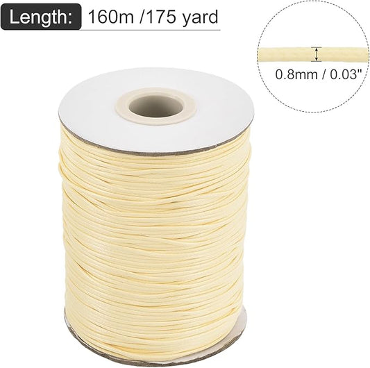 MECCANIXITY Waxed Cord 0.8mm Waxed Polyester Cord 175 Yard Wax String for Bracelet Making,Necklaces, Beading,Jewelry Making and DIY Crafts(Beige)