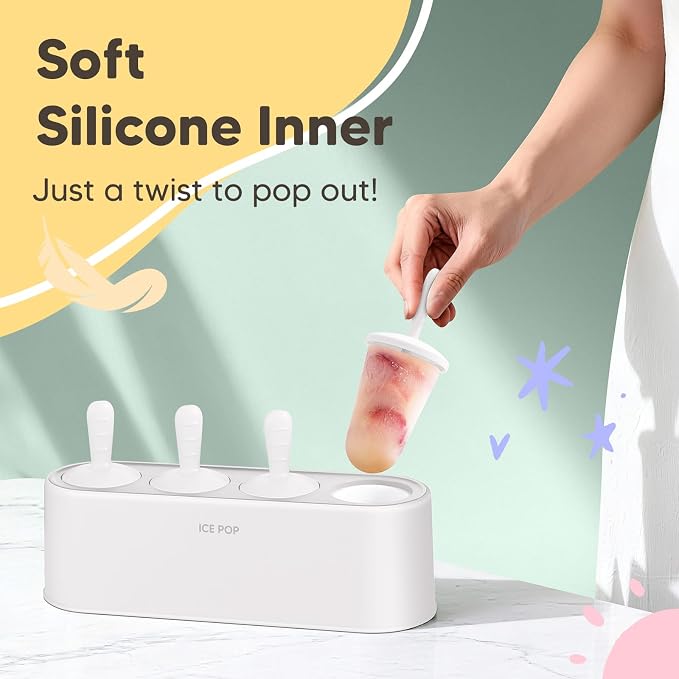 Popsicle Mold Set 4 Pieces Homemade Silicone Popsicle Maker Easy Release Ice - Image 2