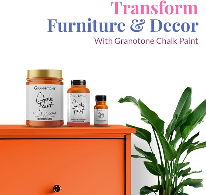 GRANOTONE Chalk Paint for Furniture | Matt-Finish Water-Based Acrylic Paint for Wood, Walls, Metal, Glass, Paper, Fabric Canvas | Maximum Coverage Chalk Paint for Kids & Adults, 500 Ml (BRIGHT ORANGE)