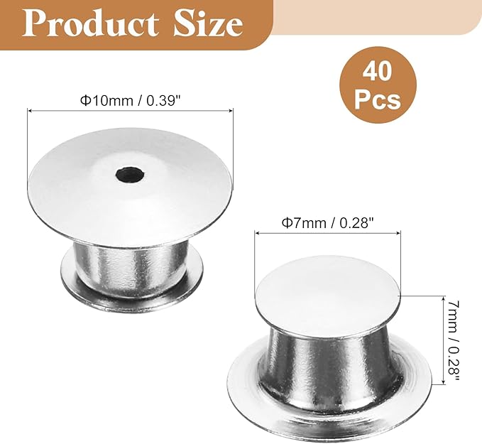 uxcell 40Pcs Metal Locking Pin Backs, Pin Keepers Locking Clasp Flat Head Clamp Needle Back Lock for DIY Brooch Crafts Badges Enamel Lapel, Silver