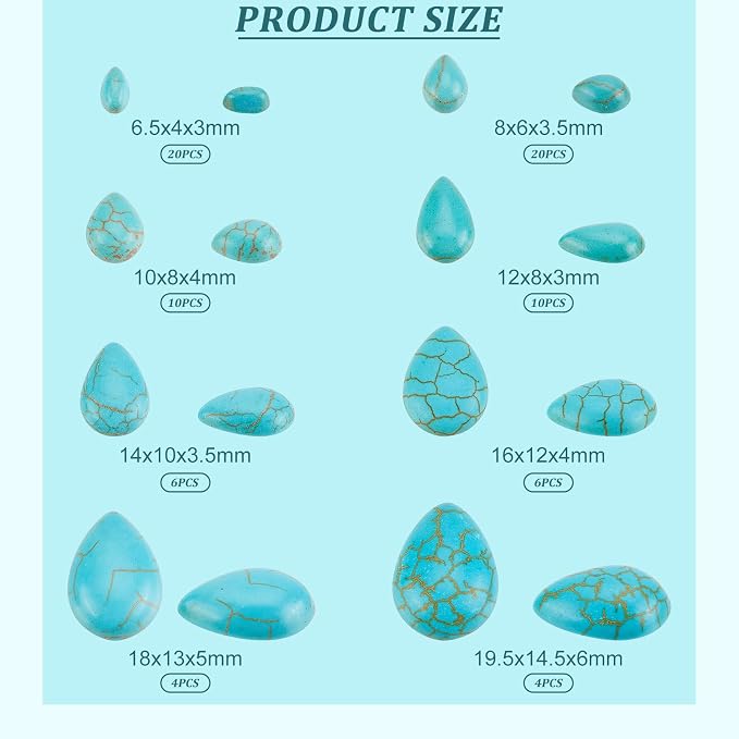 arricraft 80 Pcs Cracked Stone Cabochon, 8 Size Teardrop Shape Gemstones Beads - Image 2