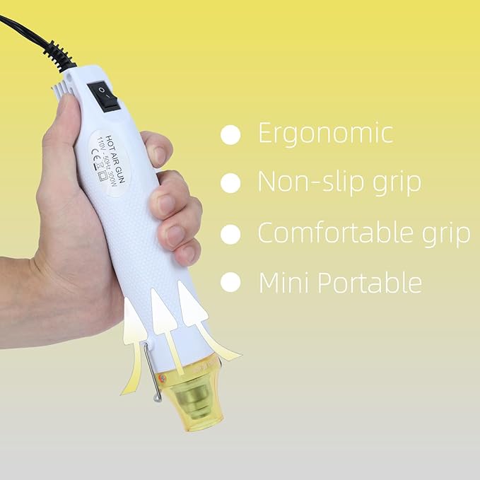 Heat Gun for Crafting, 110V 300W Handed Hot Air Gun, 3.28FT Ultra-Long Cable Portable Heat Gun with Stand and Power Cord for Shrinking Wrapping PVC, DIY Embossing and Drying Paint (White)