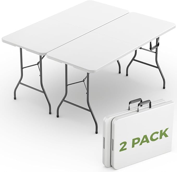 Folding Table 2 Pack, 5 FT Foldable Plastic Table by FoldingFurniture