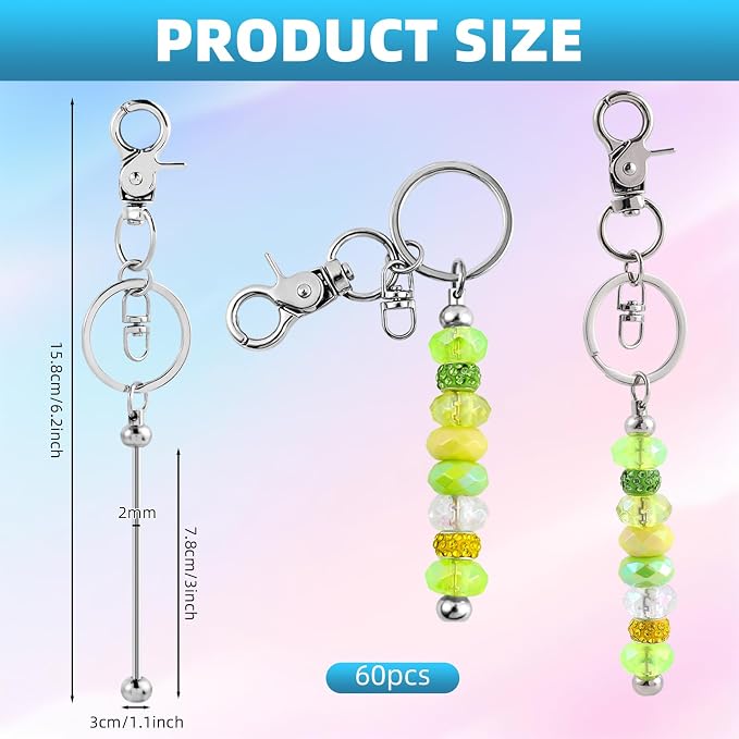 60 Pcs Beadable Keychains Bulk Kit – DIY Keychain Making Supplies - Image 2