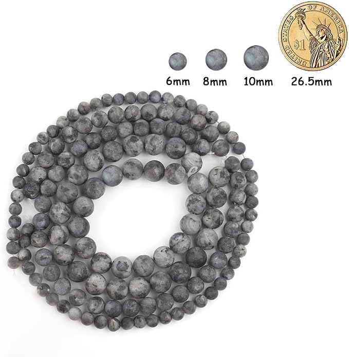 36pcs Natural Matte Black Larvikite Gemstone Beads，10mm Frosted Round Loose - Image 2