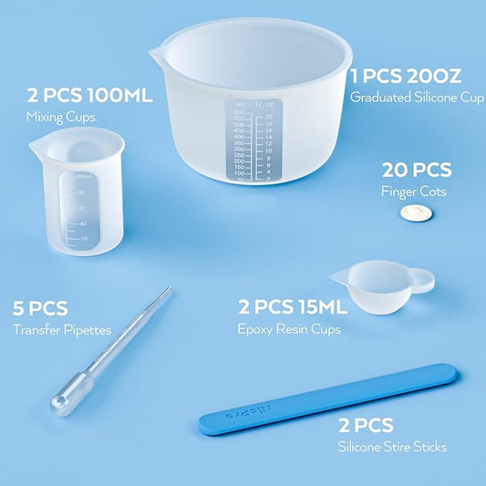 Large Silicone Resin Measuring Cups Tool Kit - Nicpro Reusable 600ml & 100ml Measure Cup, Silicone Stir Sticks Pipettes Finger Cots for Epoxy Resin Mixing, Molds, Jewelry Making, Waxing, Easy Clean