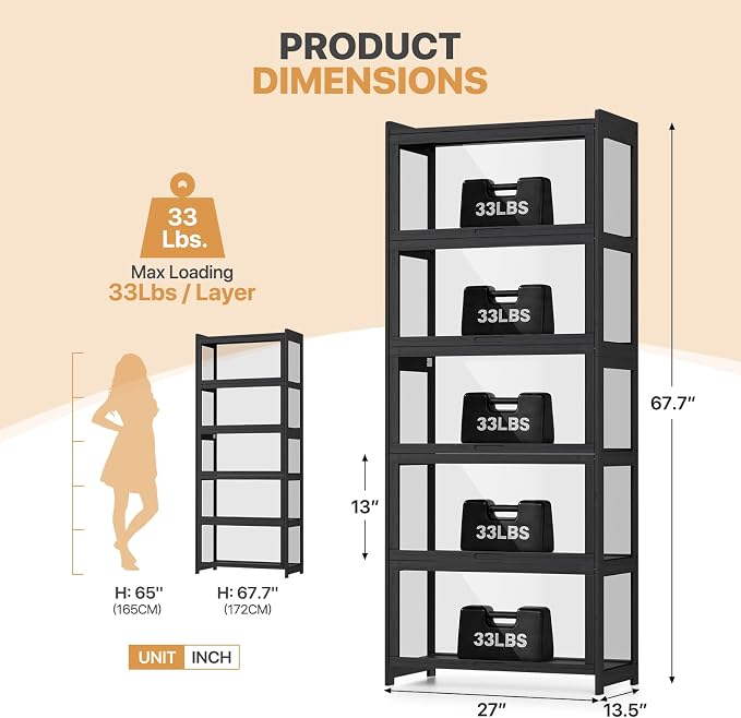 Magshion Display Cabinet with Acrylic Doors, 67.5" Tall, Balck | Full 4-Side - Image 2