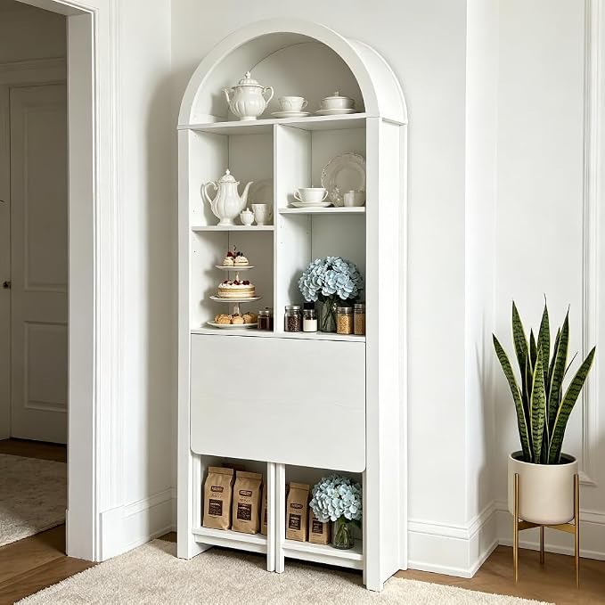 FNK Folding Arched Bookshelf Narrow Bookcase - Image 4