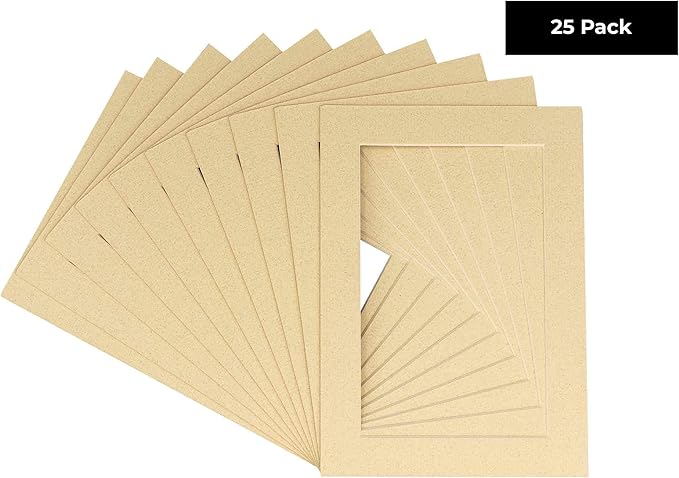 11x14 Mat for 8.5x11 Photo - Precut Tan Picture Matboard for Frames Measuring 11 x 14 Inches - Bevel Cut Matte to Display Art Measuring 8.5 x 11 Inches - Acid Free Pack of 25 MATS