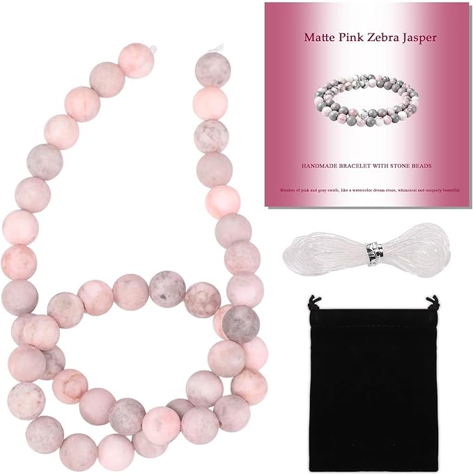 8mm Matte Pink Zebra Jasper Bead, 15-Inch Matte Round Loose Stone Beads by THRELE