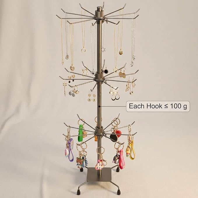 QWORK 3-Tier Rotating Metal Jewelry Display Stand – 2 Sets Adjustable Tabletop - Image 3