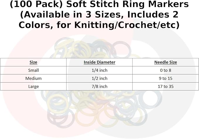 (100 Pack) Soft Stitch Ring Markers, Orange & White (Large Size for Needle Sizes 17-35, Includes 2 Colors, for Knitting/Crochet/etc)