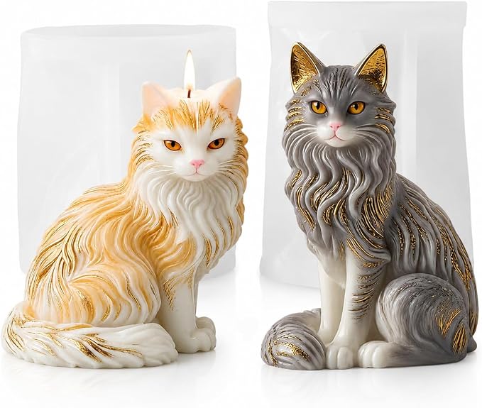 2 Pack 3D Cat Silicone Molds, Animal Resin Casting Candle Mold | Premium by JDHSilicone