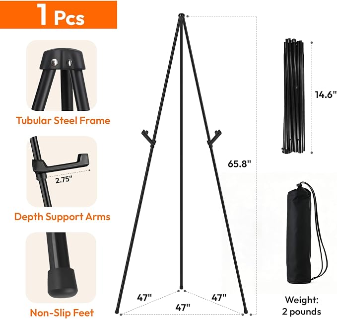 JEAWIWI 1 PCS Black Lightweight Easel Stand, 66 Inch Portable Display Easel - Image 2