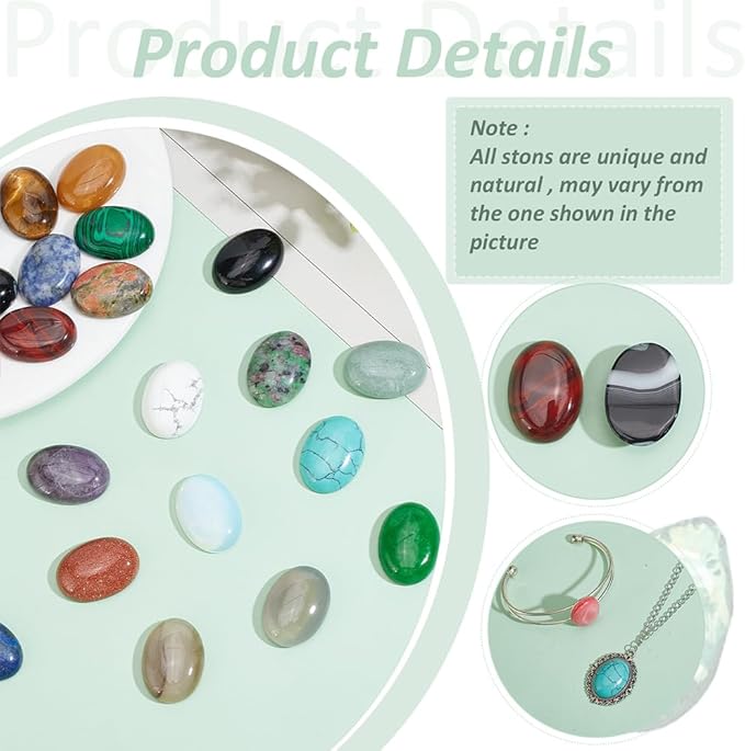 PH PandaHall 25pcs 25x18mm Gemstones Cabochons Flatback, Oval Stone Gem - Image 4