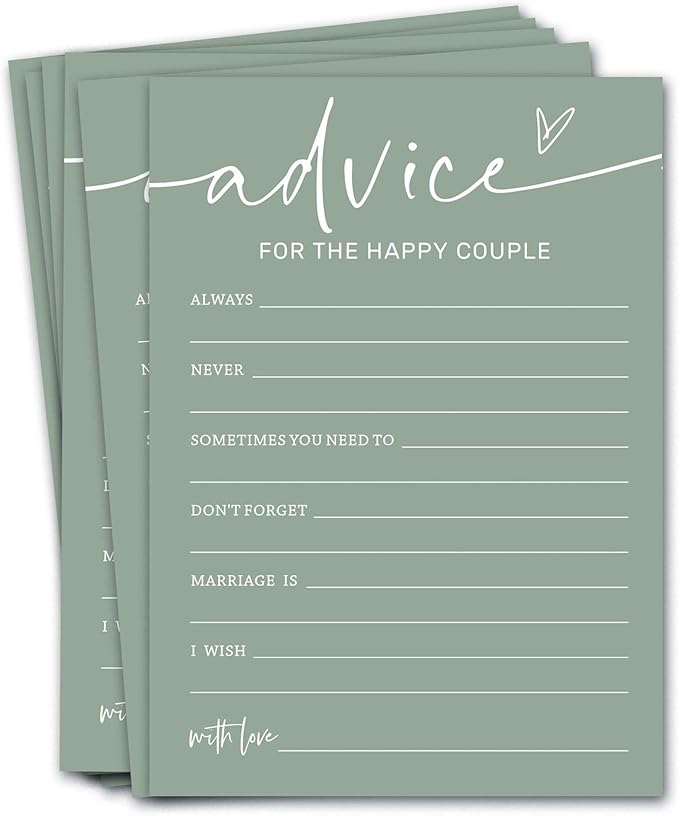 Bridal Shower Games Cards, Advice for The Happy Couple, Bridal Shower Games 25 Guests, Engagement Party Wedding Games for Guests, Minimalist Green Wedding Party Supplies - C10, Blue