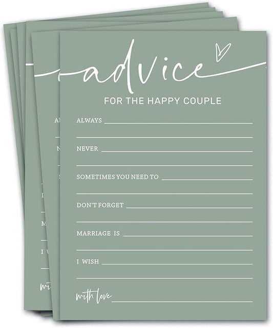 Bridal Shower Games Cards, Advice for The Happy Couple, Bridal Shower Games 25 Guests, Engagement Party Wedding Games for Guests, Minimalist Green Wedding Party Supplies - C10, Blue