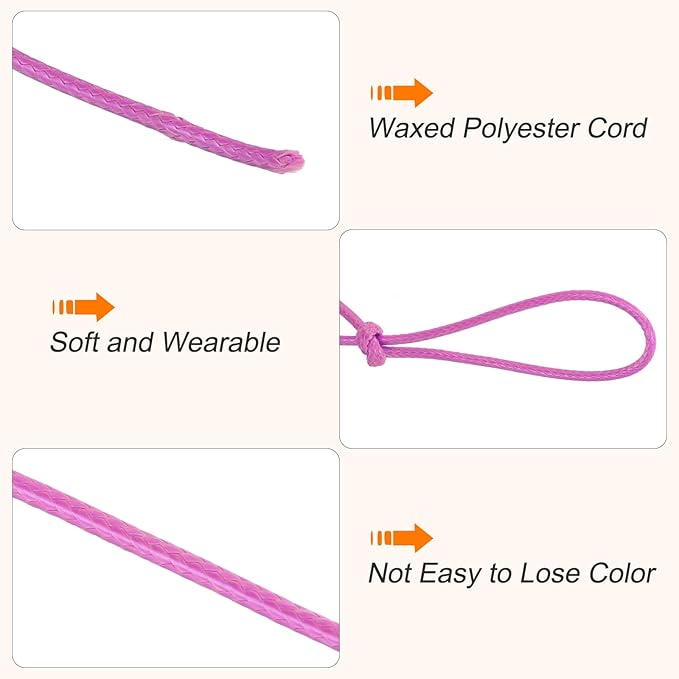 MECCANIXITY Waxed Cord 2.5mm Waxed Polyester Cord 87 Yard Wax String for Bracelet Making, Necklaces, Beading, Jewelry Making and DIY Crafts(Light Rose Red)