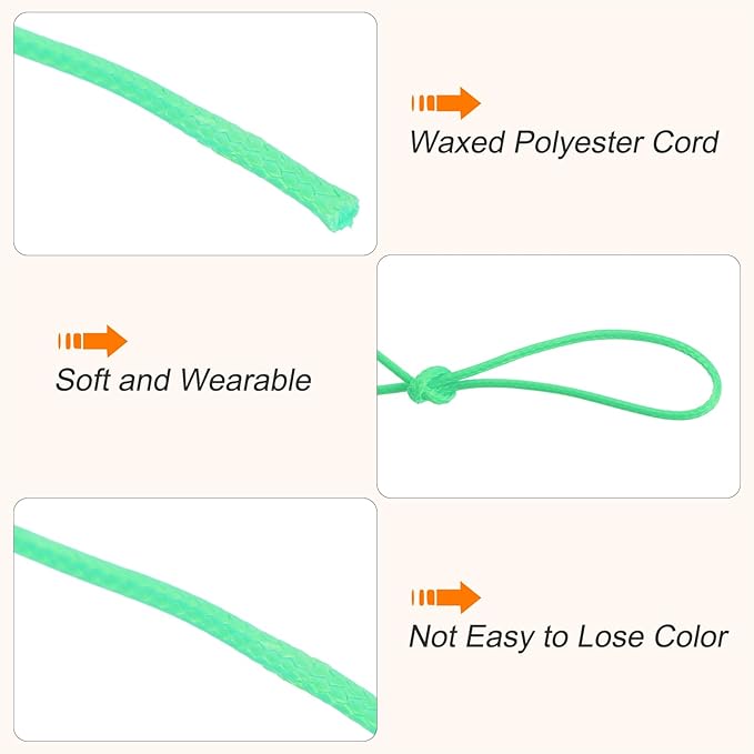 MECCANIXITY Waxed Cord 1.5mm Waxed Polyester Cord 175 Yard Wax String for Bracelet Making,Necklaces, Beading,Jewelry Making and DIY Crafts(Light Green)