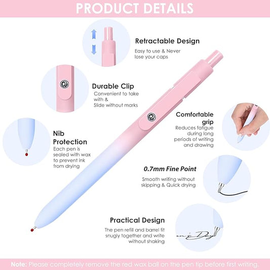 Gel Pens, 11pcs 0.5mm Gel Pens Cute Black Ink Fine Point Pens With Smooth Writing, Quick Dry Pens For Journaling,Teacher Work Desk Accessories Office School Supplies for Men Women Student