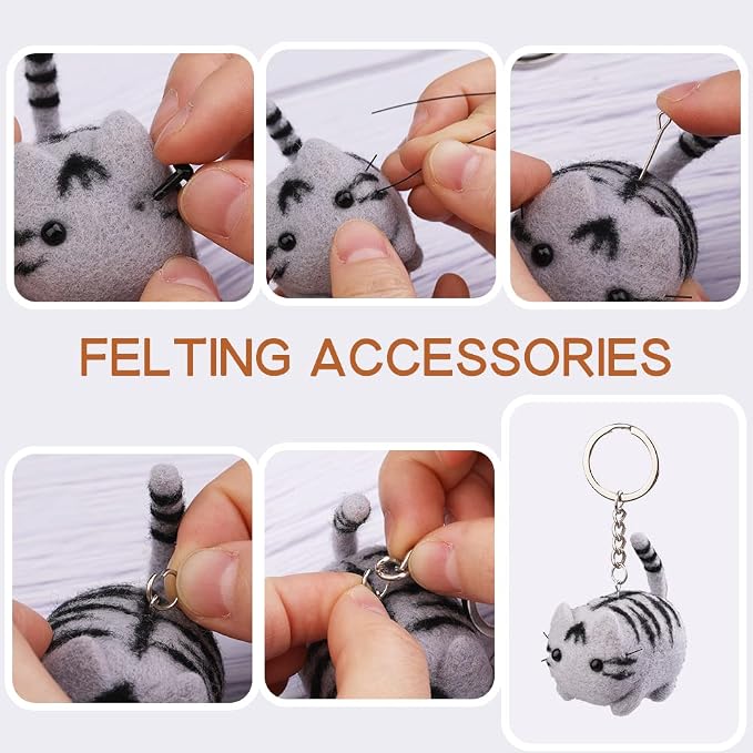 QMNNMA Felting Kit for Beginner, Tabby Cat Wool Felting Kit for Beginner | - Image 4