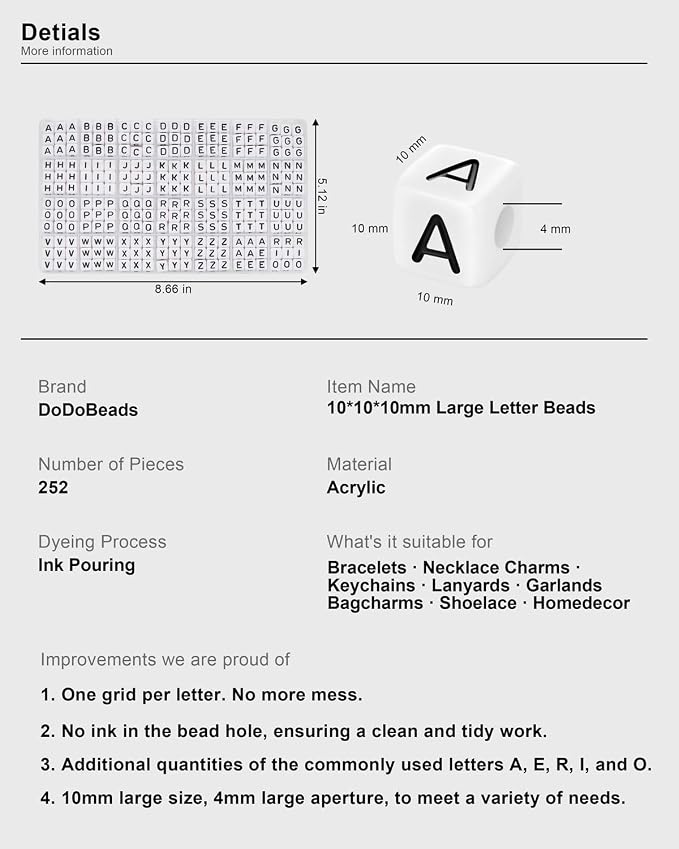 DoDoBeads 252 Pcs 10x10mm Large Square Letter Beads, Jumbo Letter Charms - Image 5