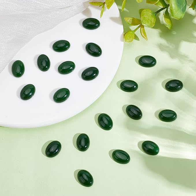 20Pcs Green Natural Oval Moss Stone 0.55 Inch Oval Cabochon Flatback Gemstones - Image 4