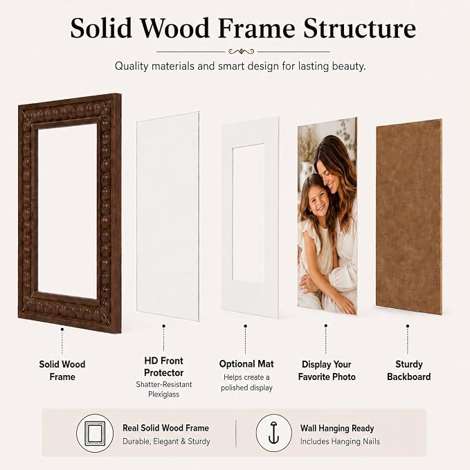 Solid Wood 6x8 Picture Frame Beaded Frame - Image 4