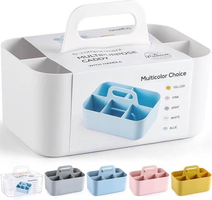 Multiuse Caddy Organizer with Handle, Portable Divided Plastic Tote Bin by AOZITA