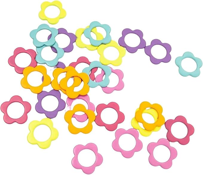 Hilsayum 60PCS Multicolor Stitch Markers Flower Shape Metal Ring Stitch Stoppers Mini Crochet Locking Markers with Wooden Storage Box (Multicolor)