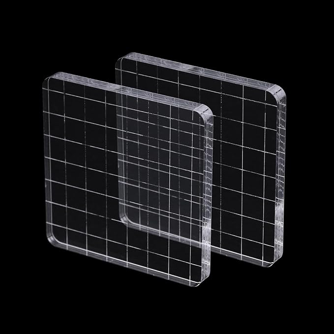 2Pcs Clear Stamp Blocks Set, 3 x 3 Inch Square Acrylic Blocks for Stamping With Grid Lines - Scrapbooking Crafts Tools