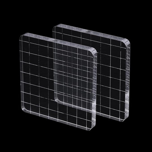 2Pcs Clear Stamp Blocks Set, 3 x 3 Inch Square Acrylic Blocks for Stamping With Grid Lines - Scrapbooking Crafts Tools