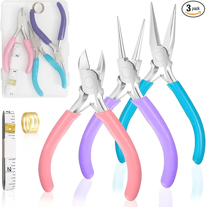 3 Pack Jewelry Pliers Set, Mini Pliers Set with Needle/Round, Carbon Steel Jewelry Tools with Storage Box, Applicable to Jewelry Making Supplies, Handicrafts, Earring Making