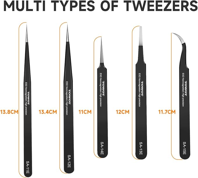 TOWOT 3 PCS Precision Tweezers Set, Premium Anti-static Stainless Steel - Image 7